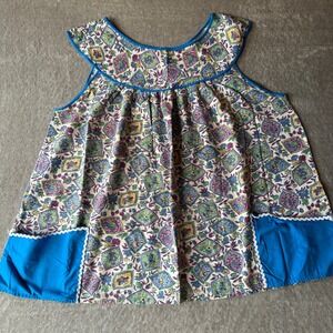 Vintage Handmade Apron Floral Prairie Cottagecore Blue Cotton UK